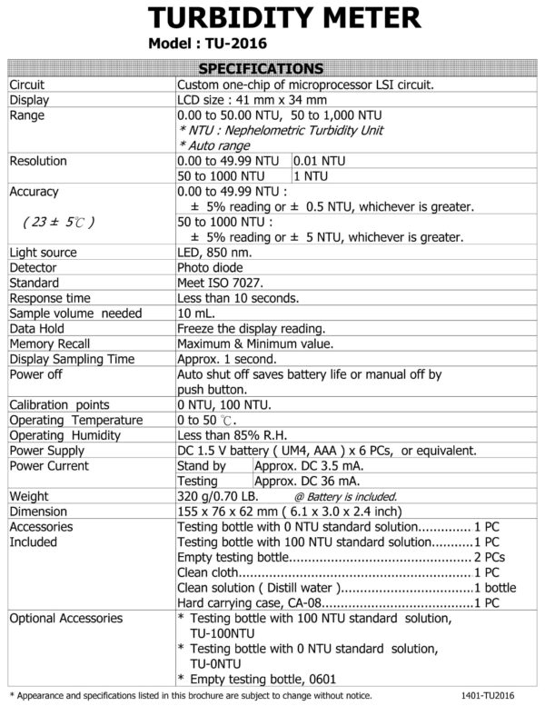 Turbidity MeterLutron TU2016 Made in Taiwan Glassco Scientific